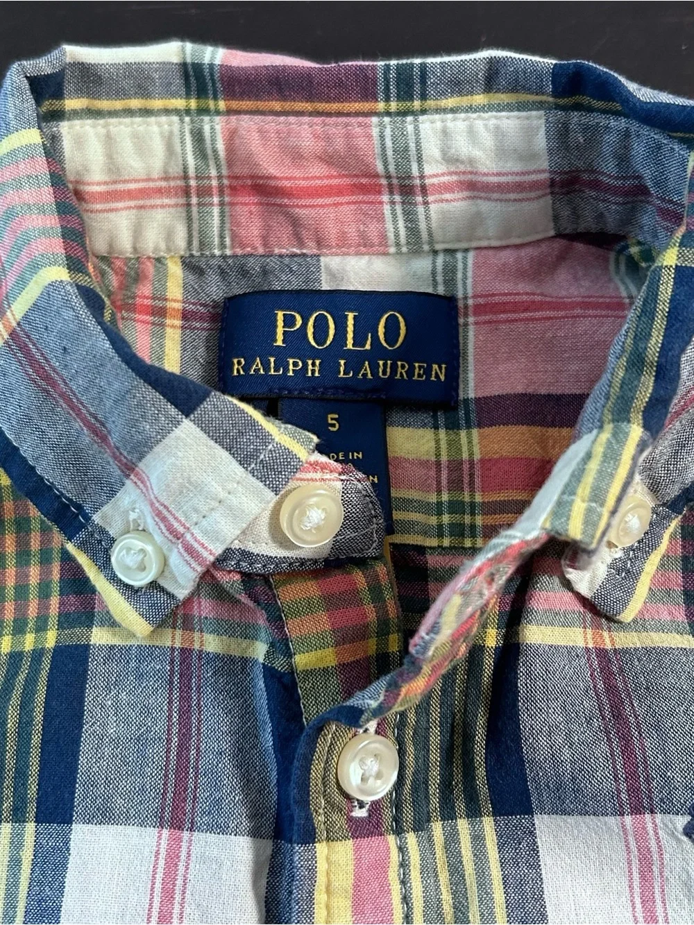 Polo Ralph Lauren Tiered Shirt Madras Plaid Dress Girls Size 5 Button Front Logo